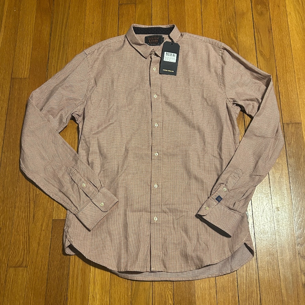 NWT Scotch & Soda Orange & Blue Long Sleeve Button-Up Shirt Men’s XL